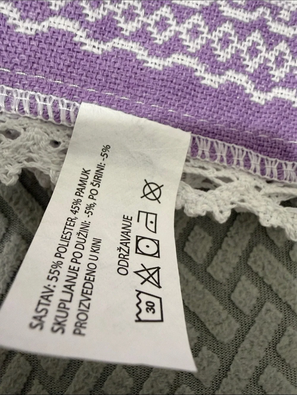 Purple Lavender Heart Lace-Trim Table Runner Country Cottage 37”x14”